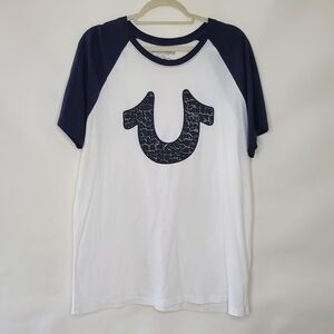 True Religion Horseshoe Buddha Men's Tee Shirt Size XL Logo Cotton Baseball Top